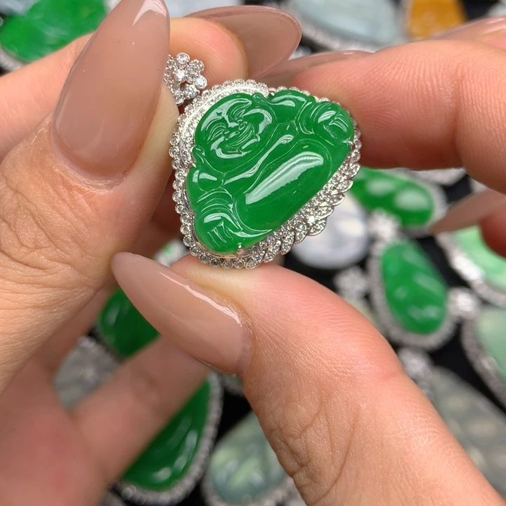 翡翠18K金镶嵌吊坠(不含链)