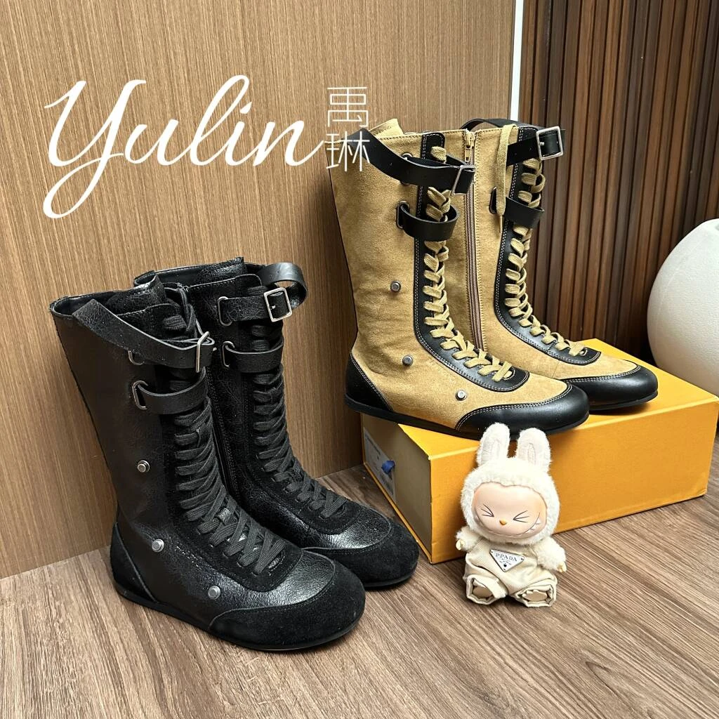 【YULIN】游牧风~复古轻奢版条带饰扣圆头拳击靴