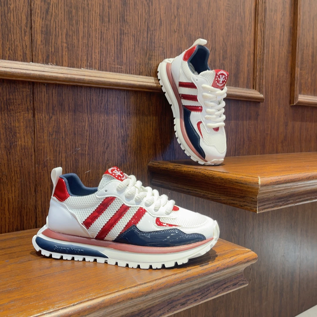 【鞋魔】素面漆皮拼色透气防滑轻便夏季网面鞋百搭透气轻便阿甘男鞋