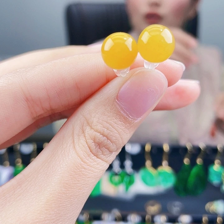 翡翠耳饰银S925镶嵌饰品