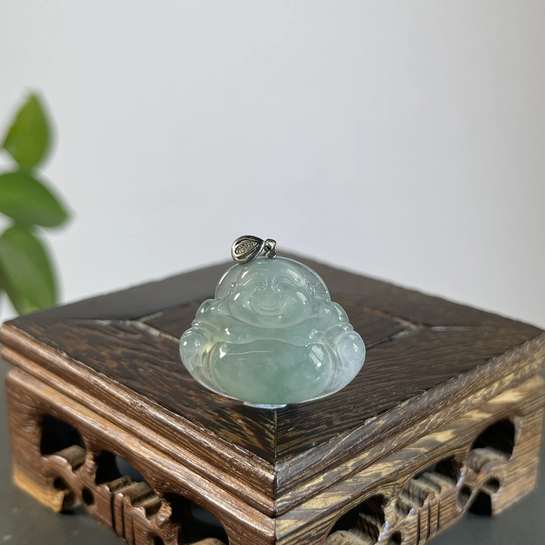 JYW27-126  天然缅甸A货翡翠  S925银扣头佛公