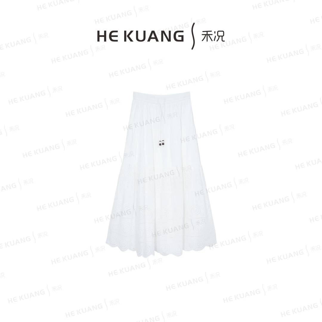 禾况HEKUANG【洛神】法式镂空刺绣高腰度假风显瘦半身裙E652 0005