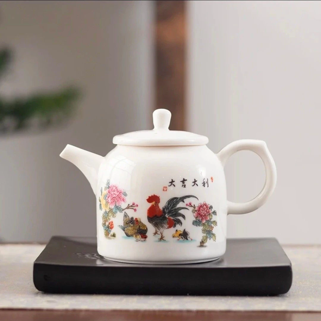 羊脂玉瓷大吉大利茶壶家用办公中式陶瓷功夫茶具鸡缸杯单壶D108