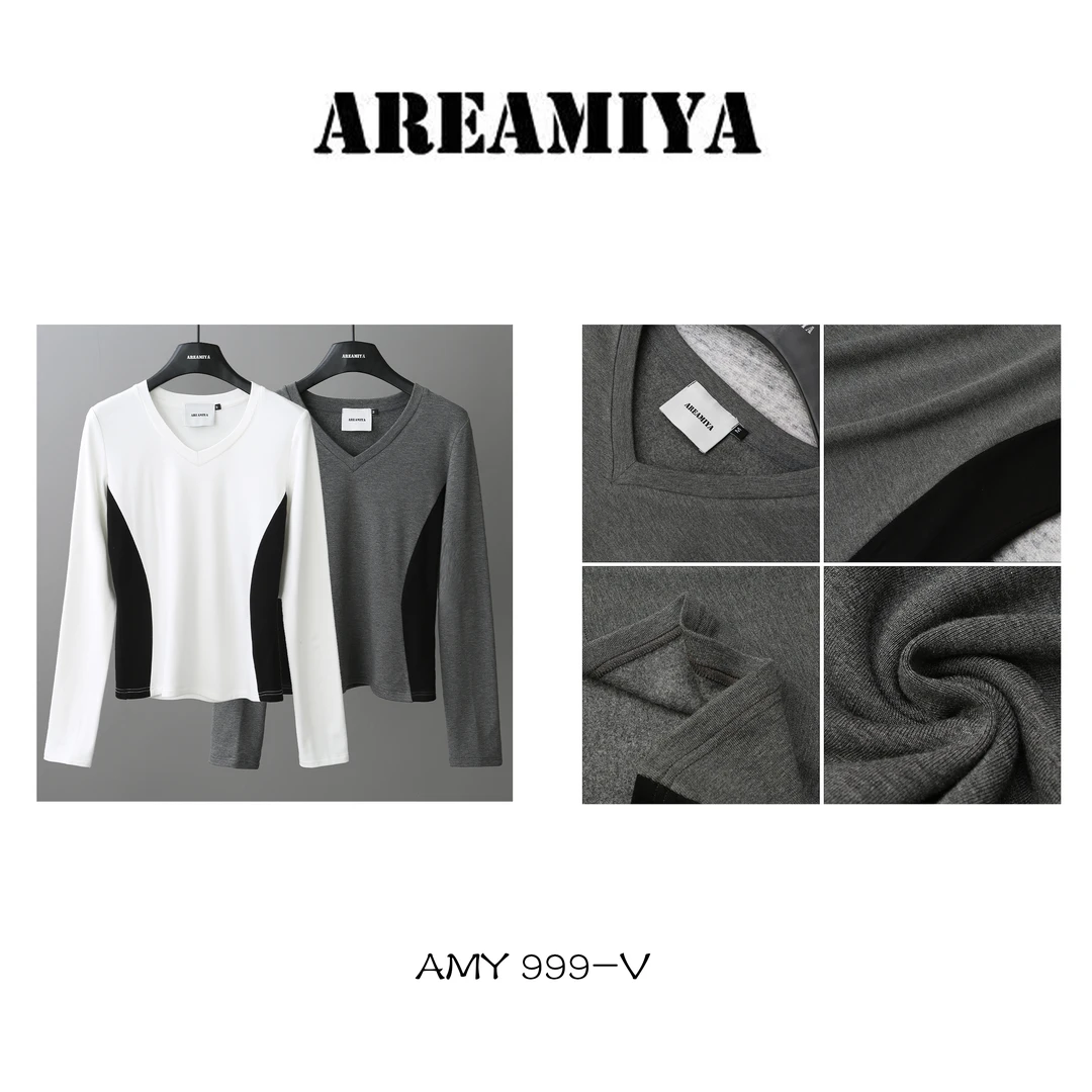 《路家姐妹专属》腰精打底视觉收腰撞色拼接V/U领打底长袖AMY999