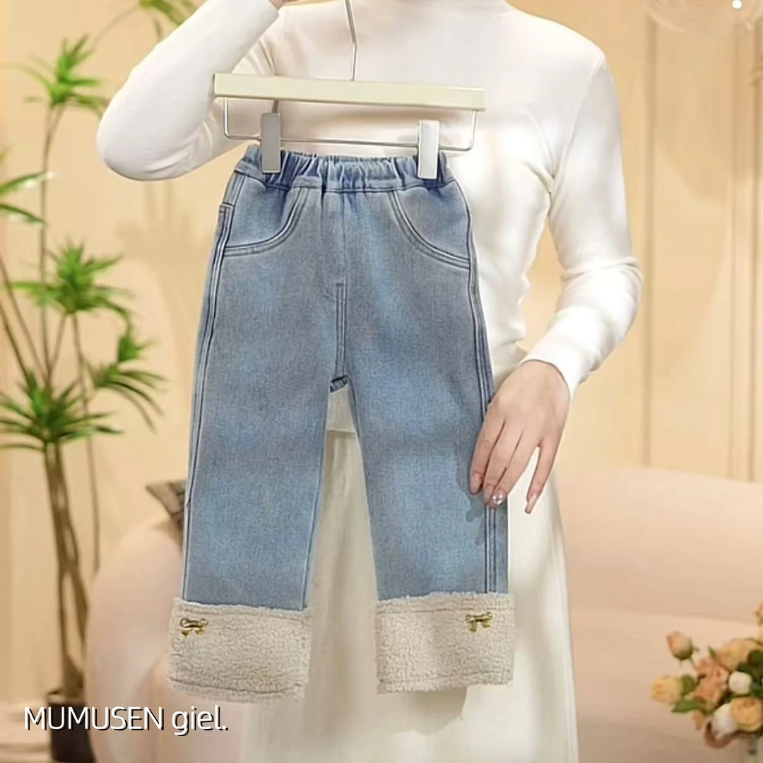 【Ker】女童2024冬季新款韩版洋气加绒加厚牛仔裤-Ker-K4119