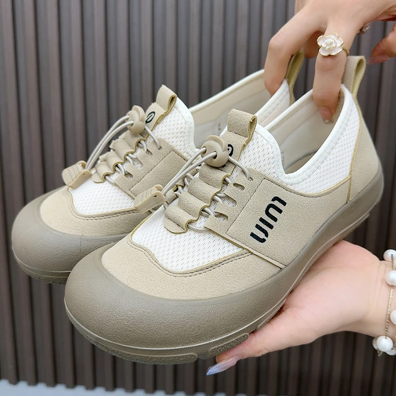 2025新款时尚百搭小白鞋女轻便透气网面鞋厚底单鞋舒适休闲运动鞋