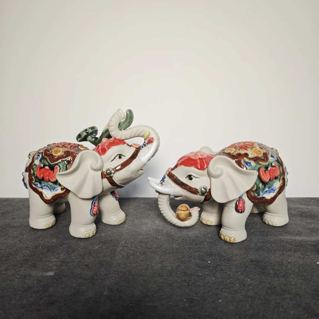 【吉象福象 18cm*11cm*15cm】石湾公仔陶瓷手工高档家居精品摆件