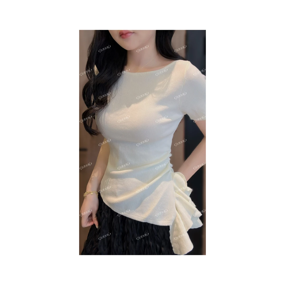 1（3178）设计感显瘦短袖针织百搭纯色上衣