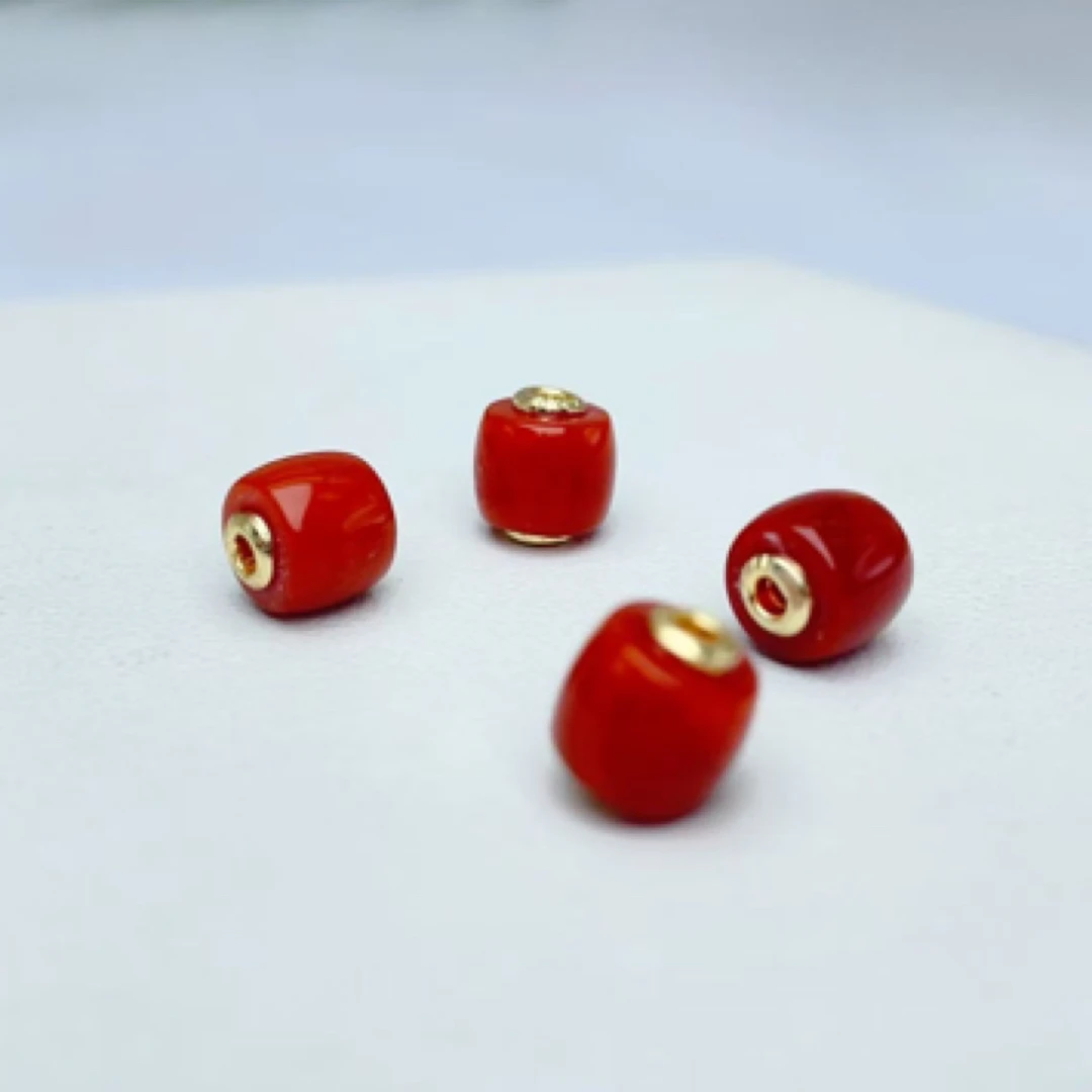 【萌宝饰品】A142天然南红老型直切散珠（18K金款）DIY散珠 6.8*7.5mm
