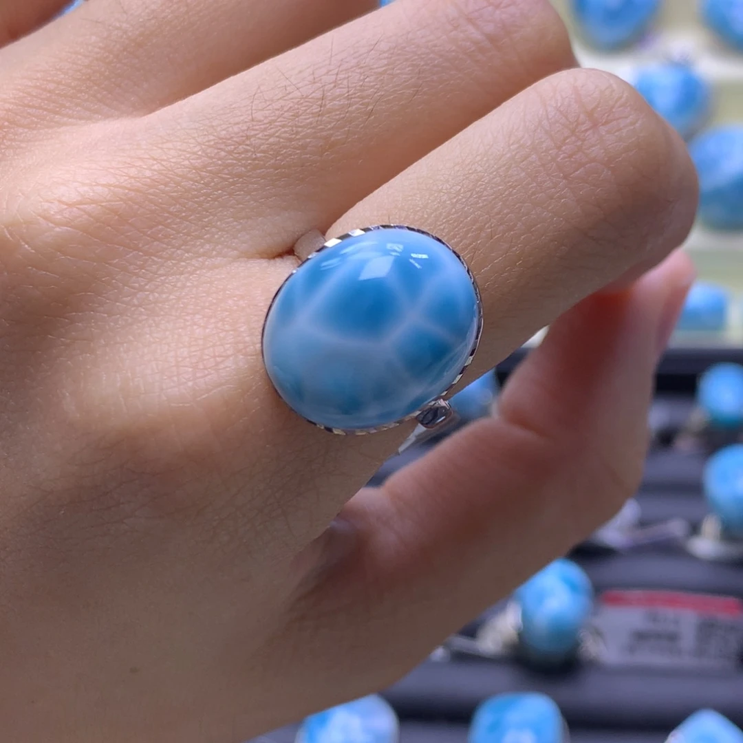 针钠钙石（海纹石）银S925镶嵌戒指蛋面戒指色差略异