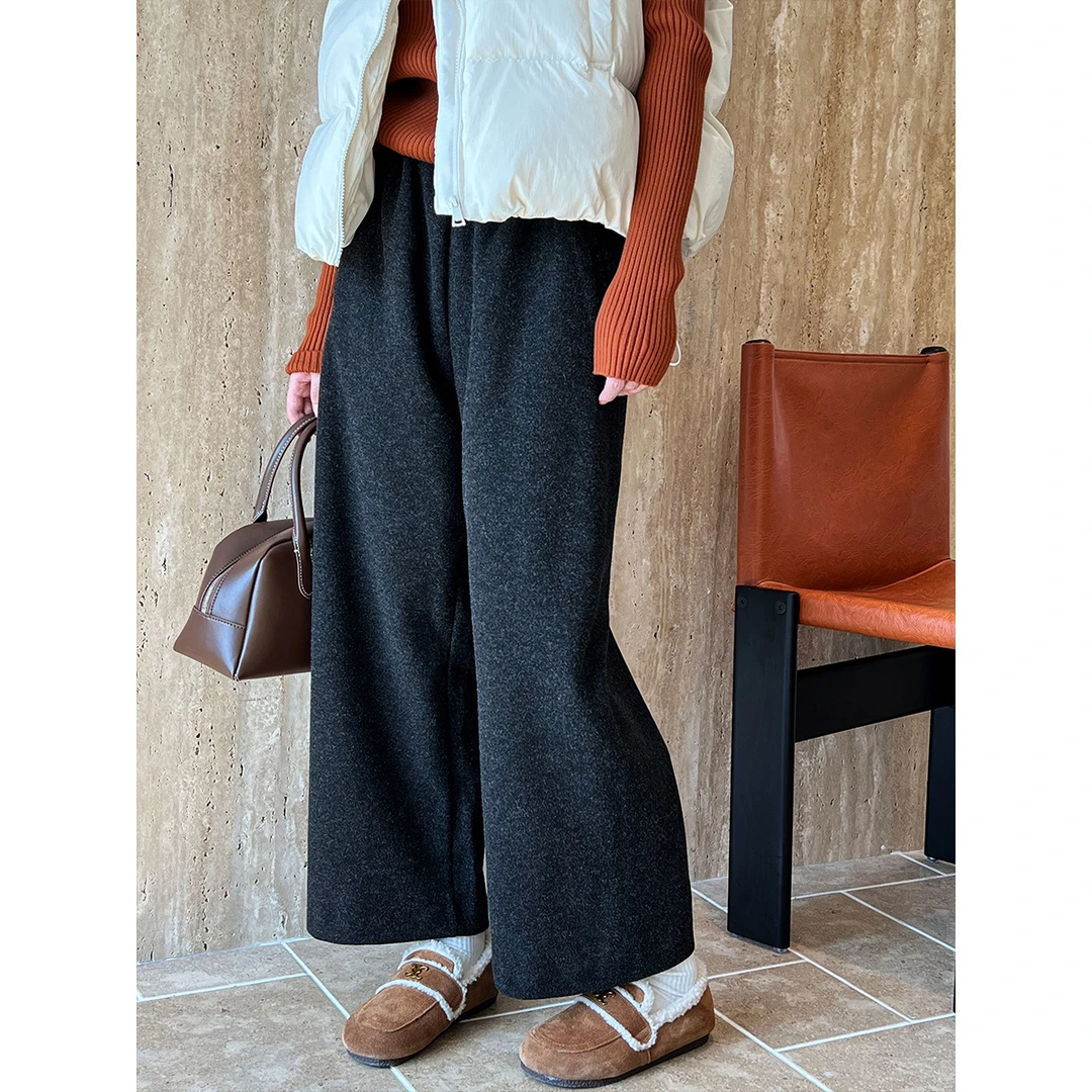 韩版秋冬仿羊绒奶奶裤九分阔腿裤松紧腰羊毛呢子裤女士洋气时尚
