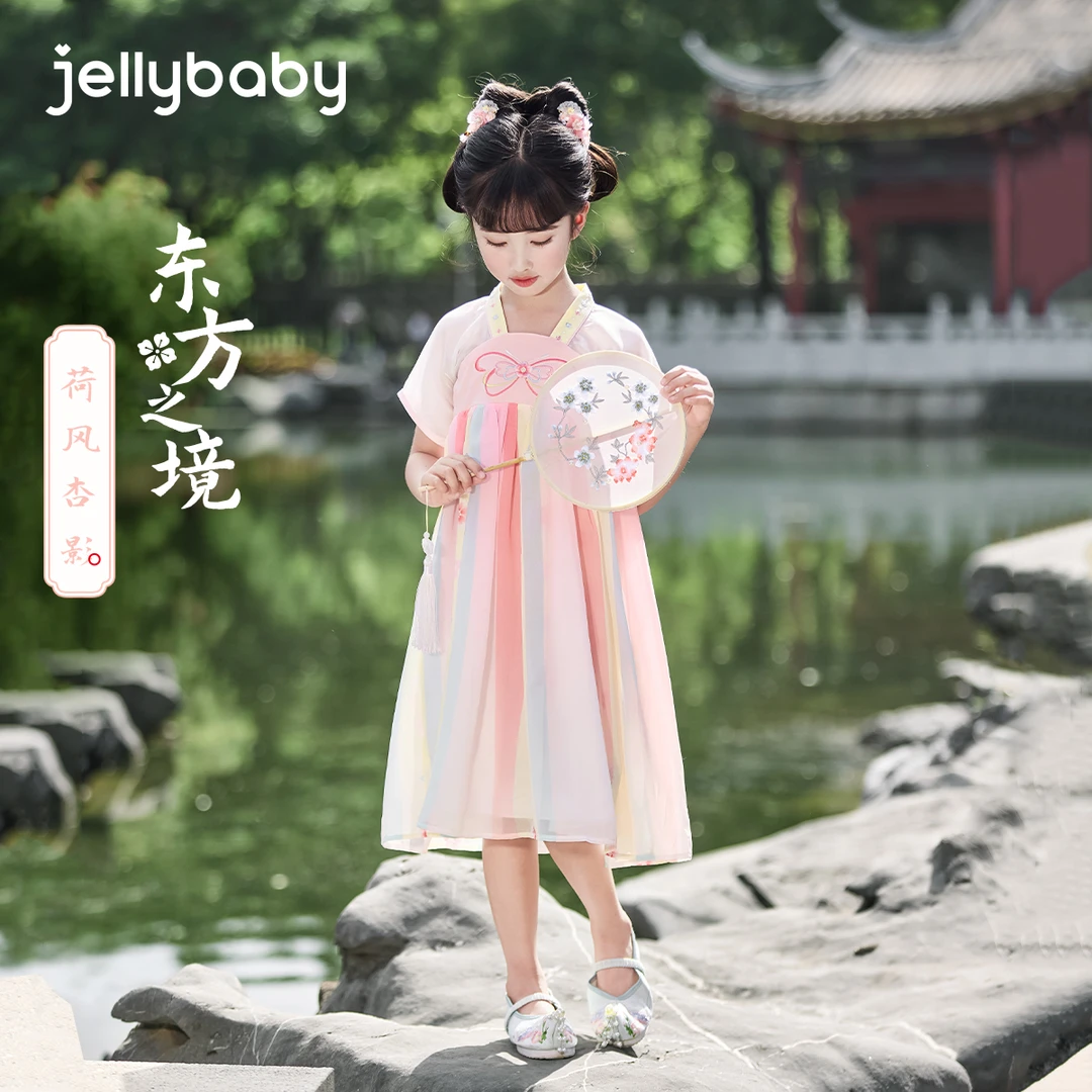 jellybaby杰里贝比夏款女童唐装大童汉服国风系列超萌 JEG52208