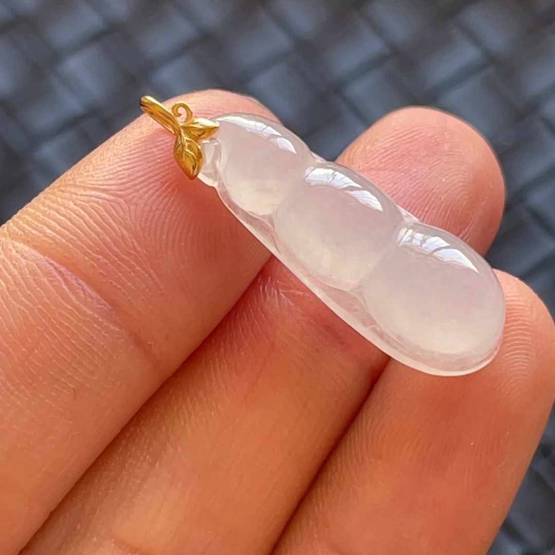 翡翠颈饰18K金镶嵌福豆