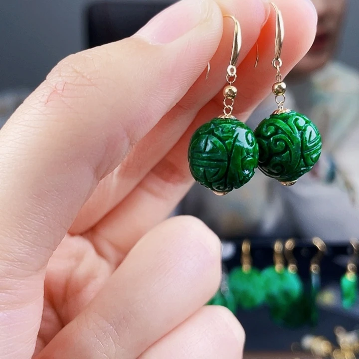 翡翠耳饰18K金镶嵌饰品