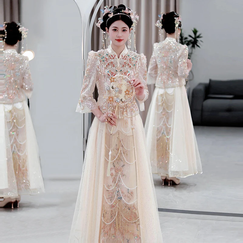 浅色系香槟秀禾服婚服2025新款新娘高级感结婚重工出阁服秀禾大气