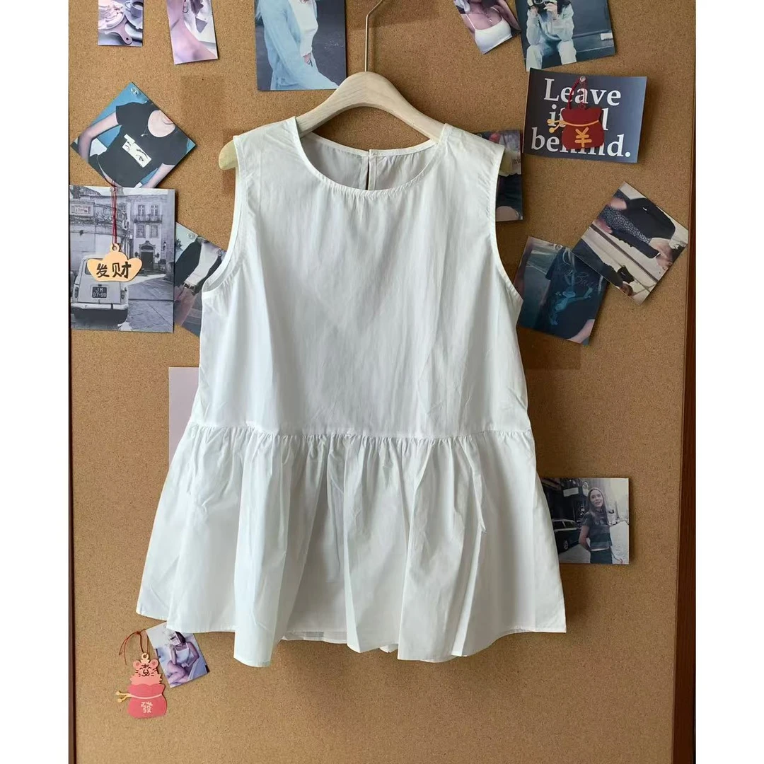 【茉莉奶绿】韩系无袖荷叶边上衣背心