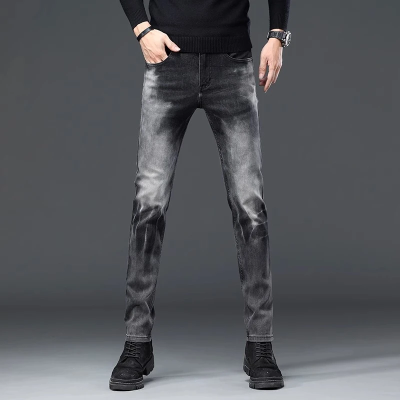 【JJ】黑色复古做旧牛仔裤男潮牌弹力高端欧货修身小脚男款长裤