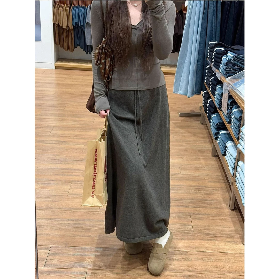 梨型身材灰色糯米裙女秋季新款大码胖mm高腰显瘦长款a字半身裙子