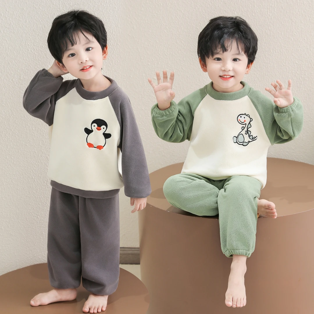 男童睡衣奥粒绒家居服套装男宝宝冬季加厚保暖儿童秋冬睡衣