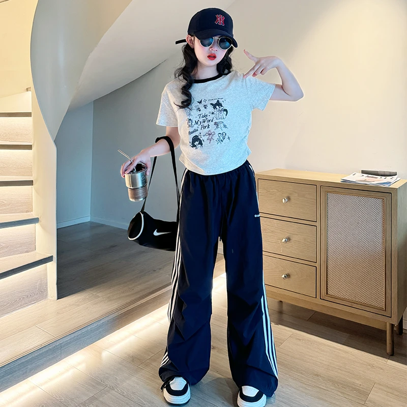 女童短t夏款2025新款儿童洋气韩版潮酷风T恤女孩大童休闲百搭上衣