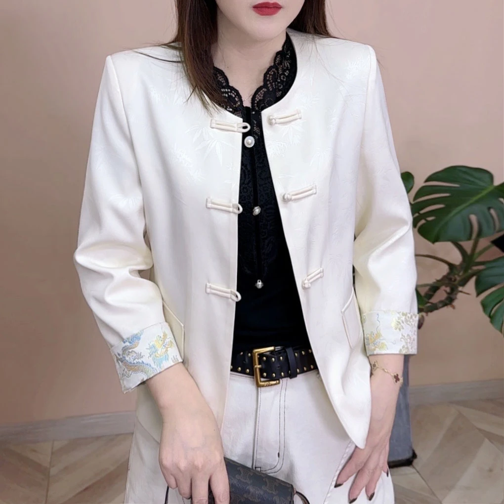 2025秋季新品时尚百搭款休闲国风时尚气质简约扣子外套上衣7331