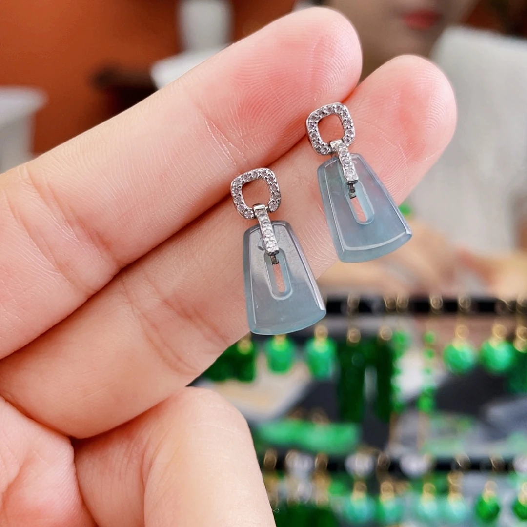 翡翠银S925镶嵌耳饰