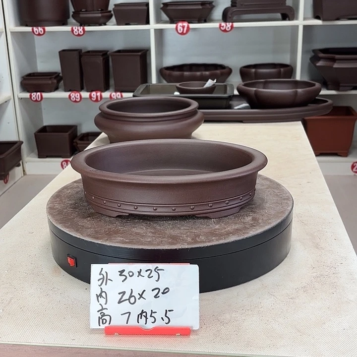 紫砂花盆双线椭圆