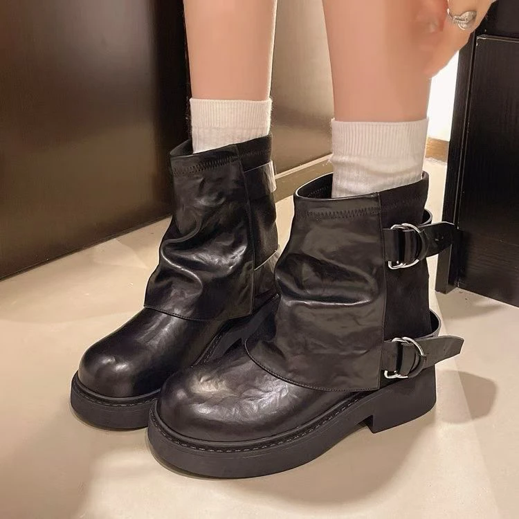 圆头套筒中筒秋季轻便防滑马丁靴时尚春秋网红秋冬