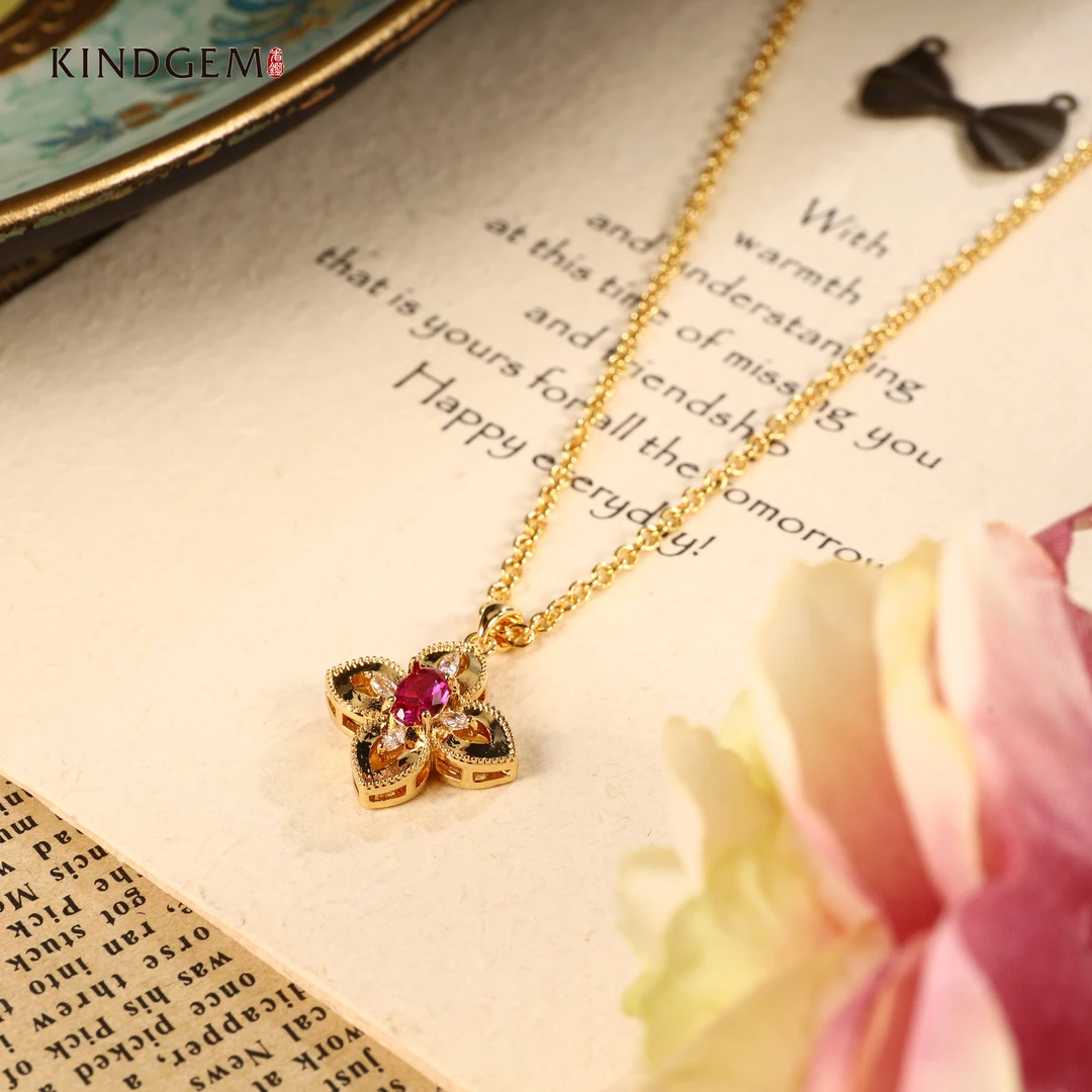 铜合金项链 设计感幸运草轻奢经典百搭镶嵌小众坠链项链 C-29121