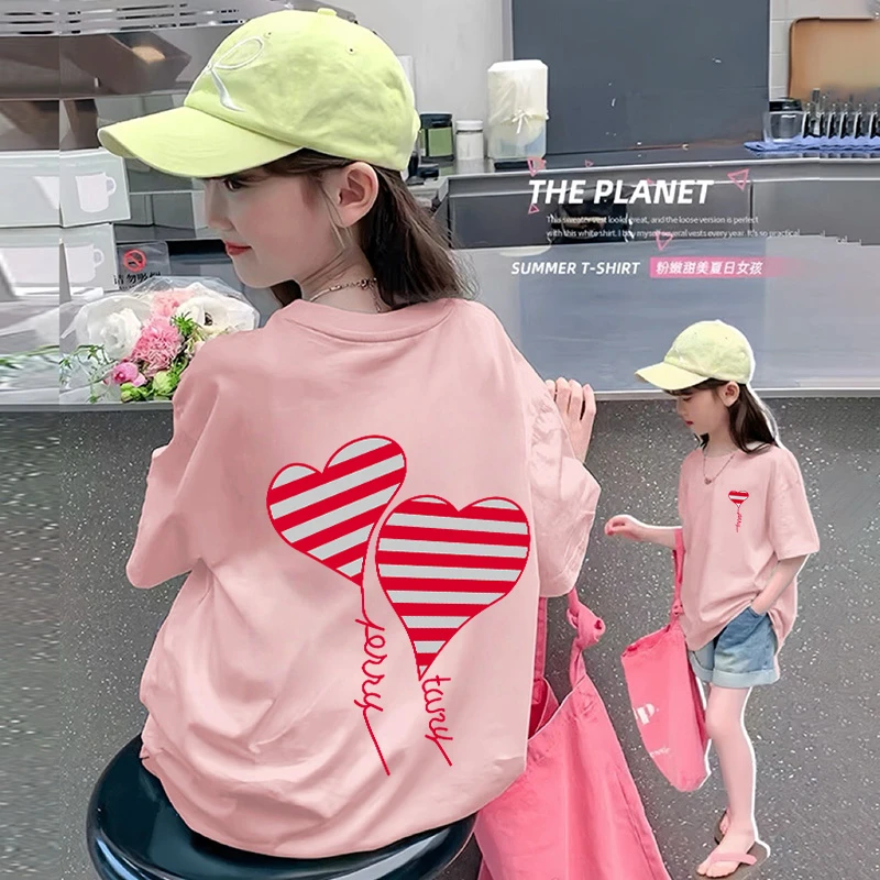 【100%纯棉】女童短袖t恤纯棉夏装2025洋气女孩中大童半袖上衣夏季