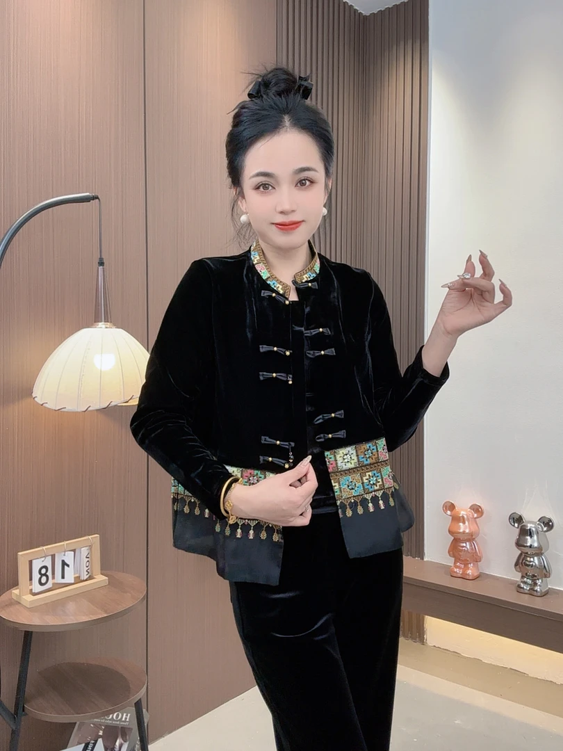 常规款重工刺绣拼接唐装中国风长袖薄款女装圆领新中式上衣3551