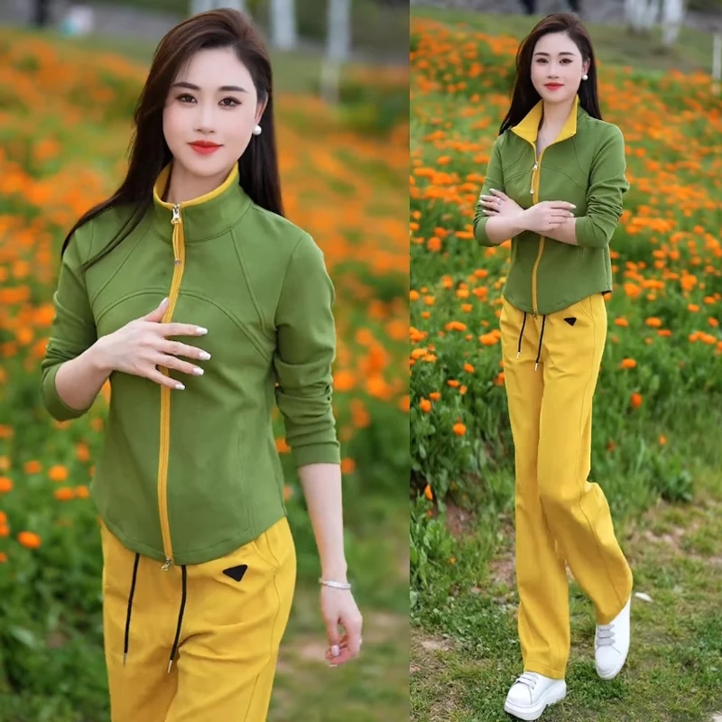 时尚休闲套装女2025春秋新款时髦洋气立领开衫阔腿裤运动两件套潮