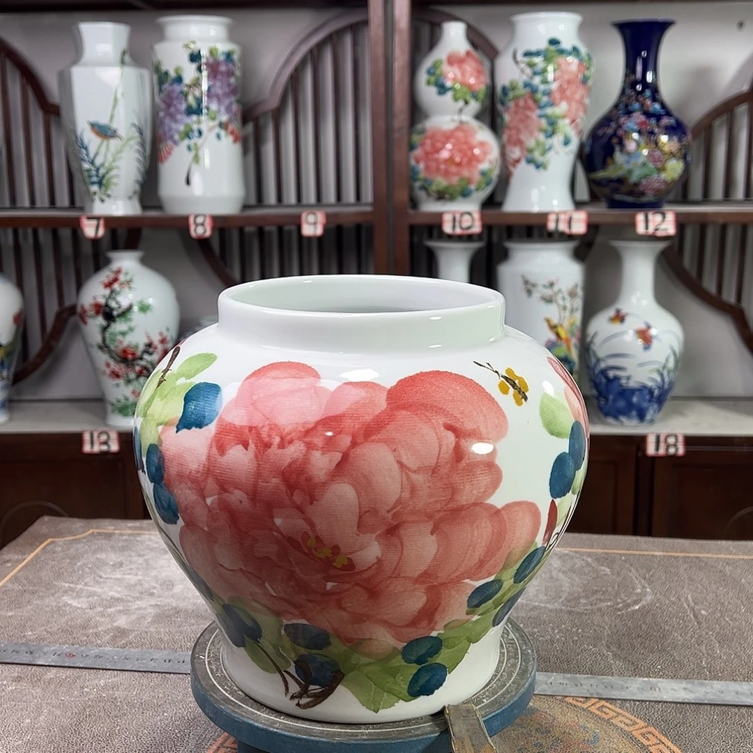 陶摆件景德镇陶瓷大口红牡花