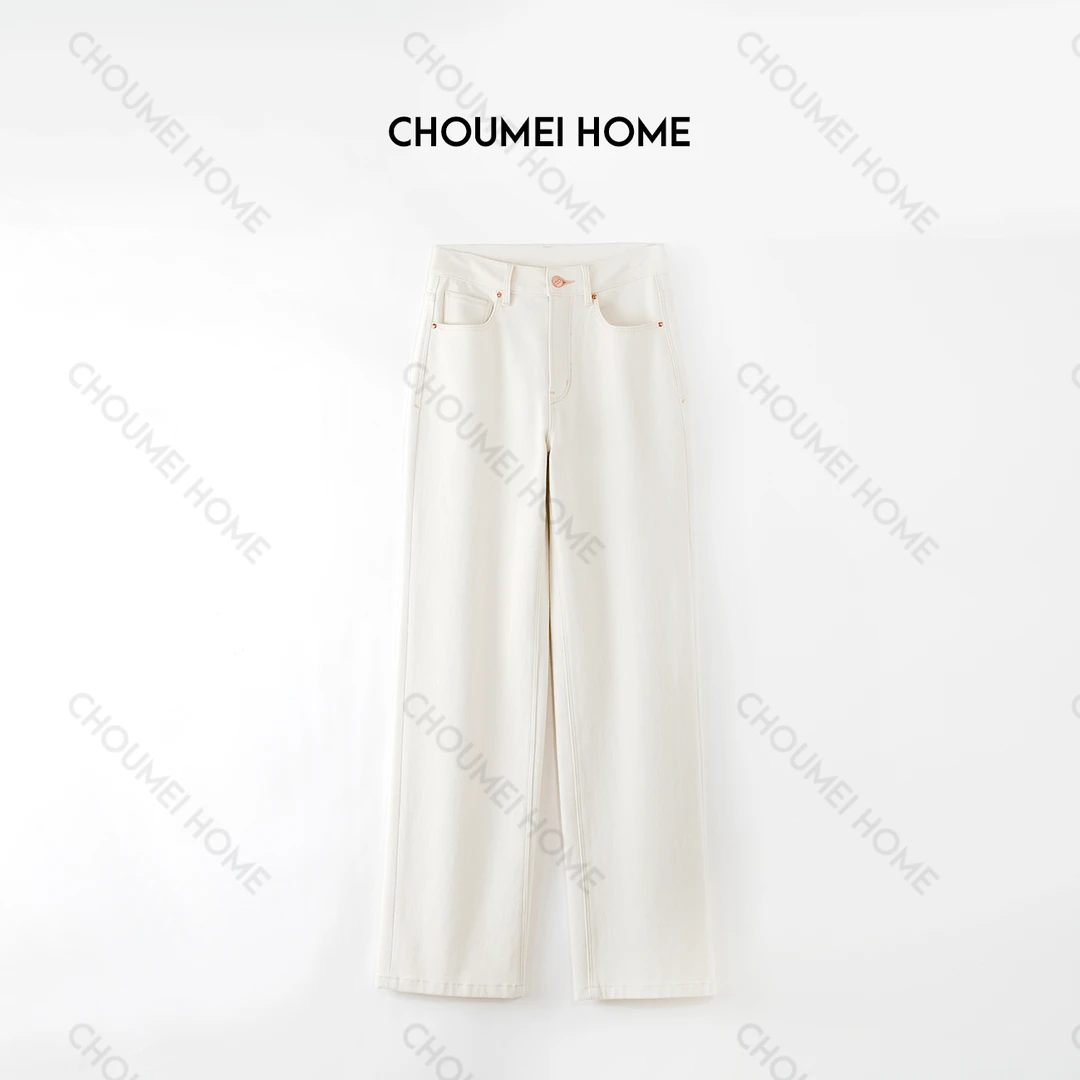 Choumei Home2025秋冬白色牛仔裤女 百搭显瘦直筒薯条裤