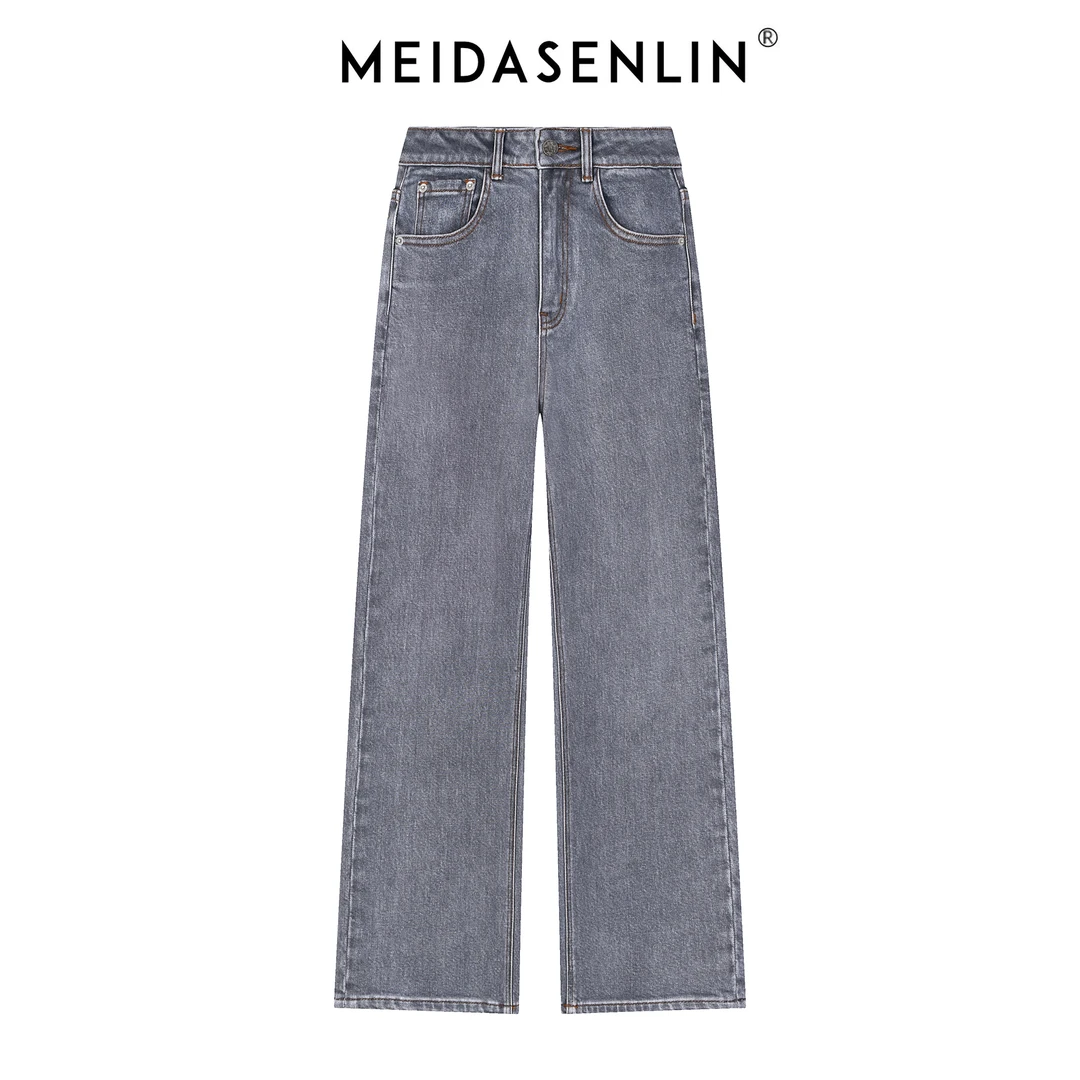 2025【美搭森林】秋冬新款雅灰色窄版直筒裤牛仔裤女16297