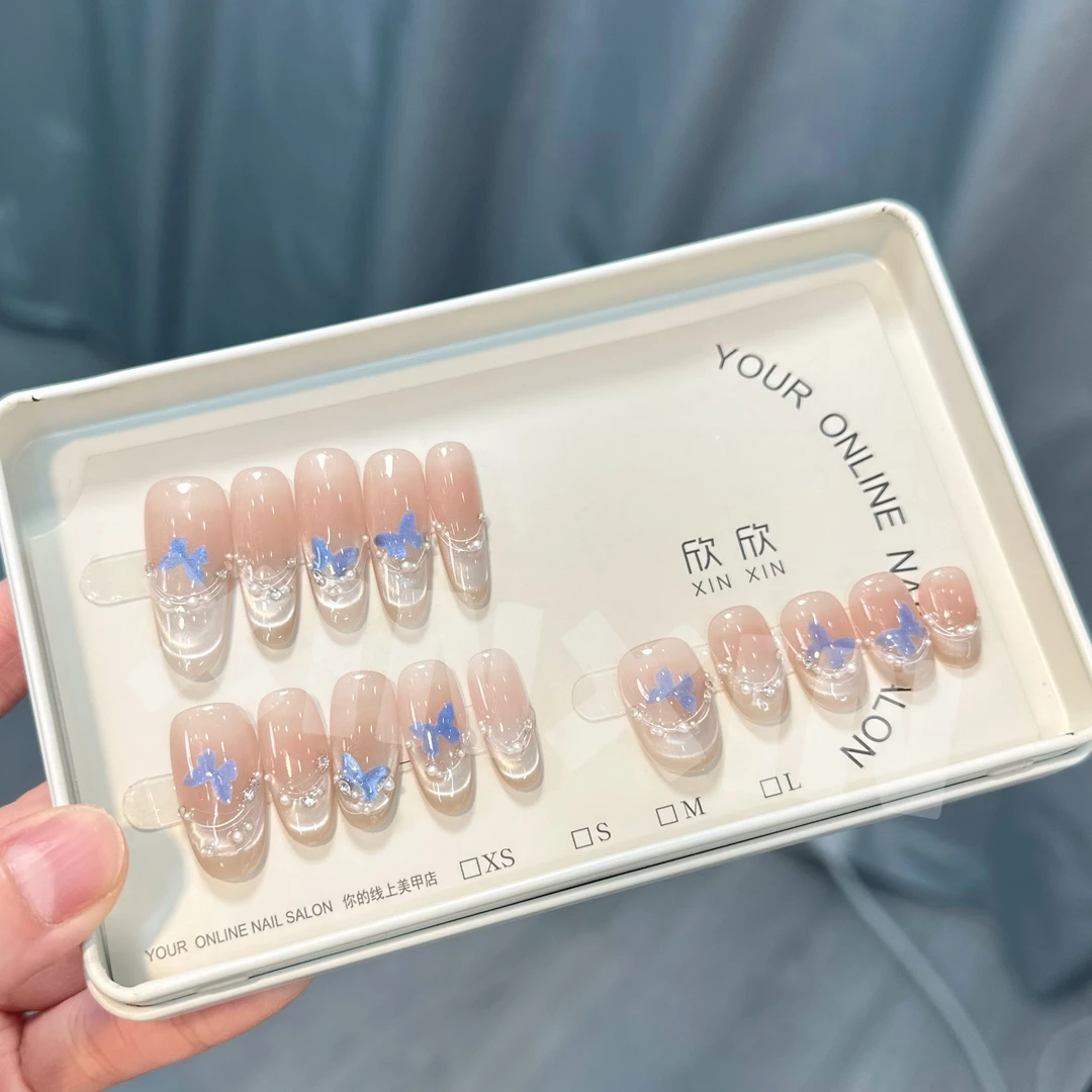 猫眼蝴蝶- painted clear bow 纯手工穿戴甲 10片装