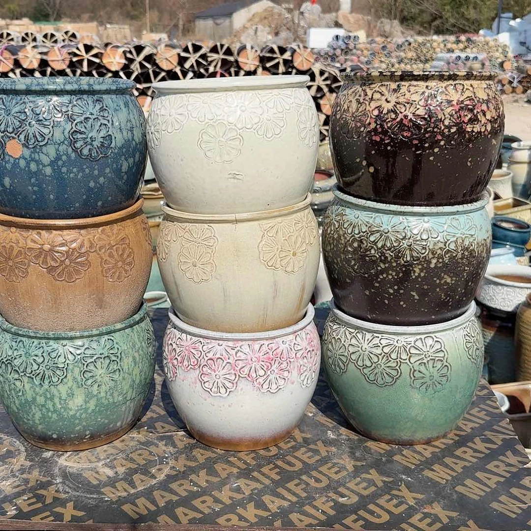 紫砂花盆颜色款式随机发两个口20高18