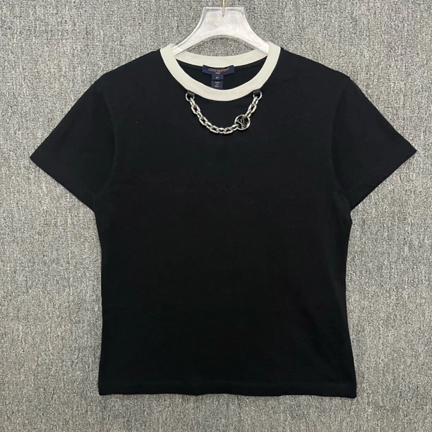 99新 LouisVuitton/路易威登 SS24撞色链条圆领短袖/XS码/12581
