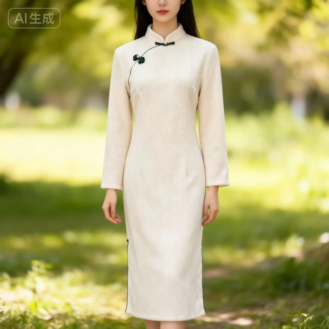 （422）冬款 时尚 中款改良旗袍 单层 长度约100cm中国风苏州旗袍