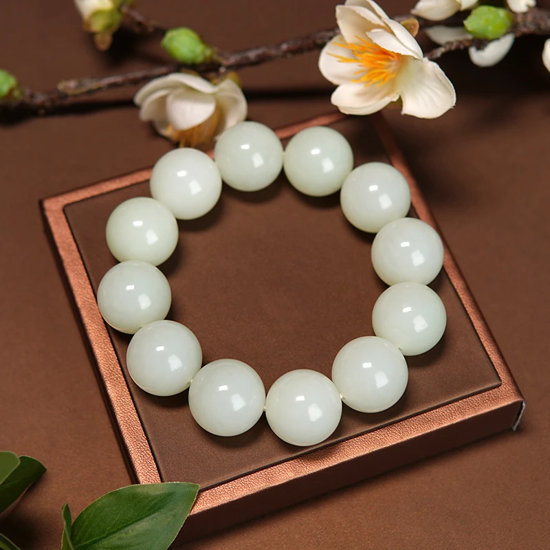 和田玉白玉手串单珠约19mm时尚气质潮流轻奢款素圈圆珠手串00000