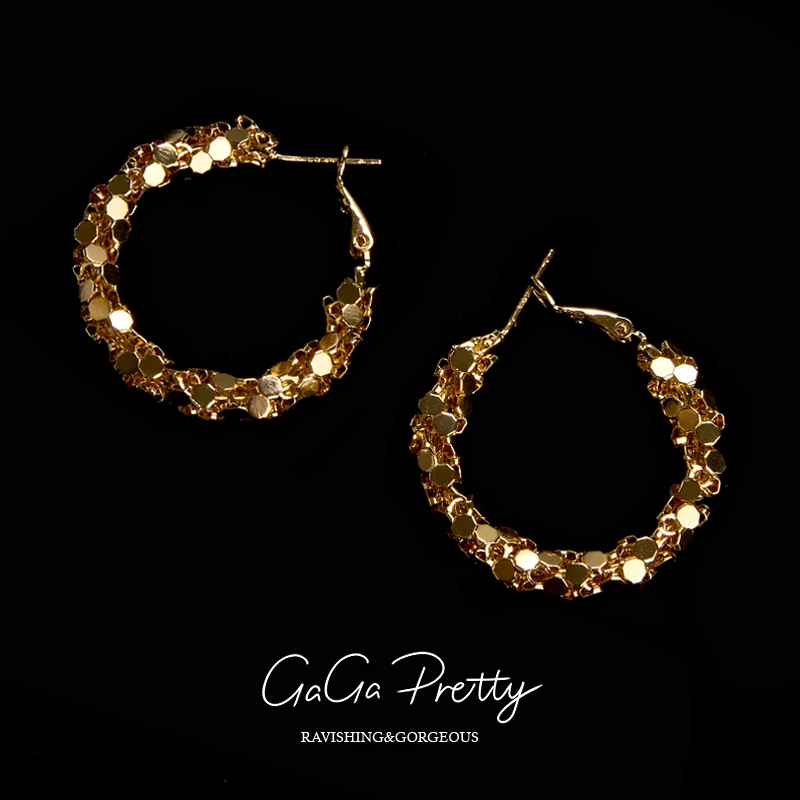 合金耳饰 GaGaPretty 镀K金时尚简约不规则亮片耳环C1001