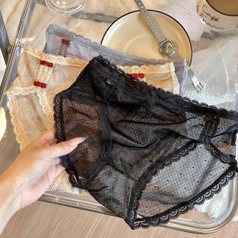 纯欲风蕾丝内裤女生纯棉镂空女士网纱性感浪漫黑色薄款冰丝款