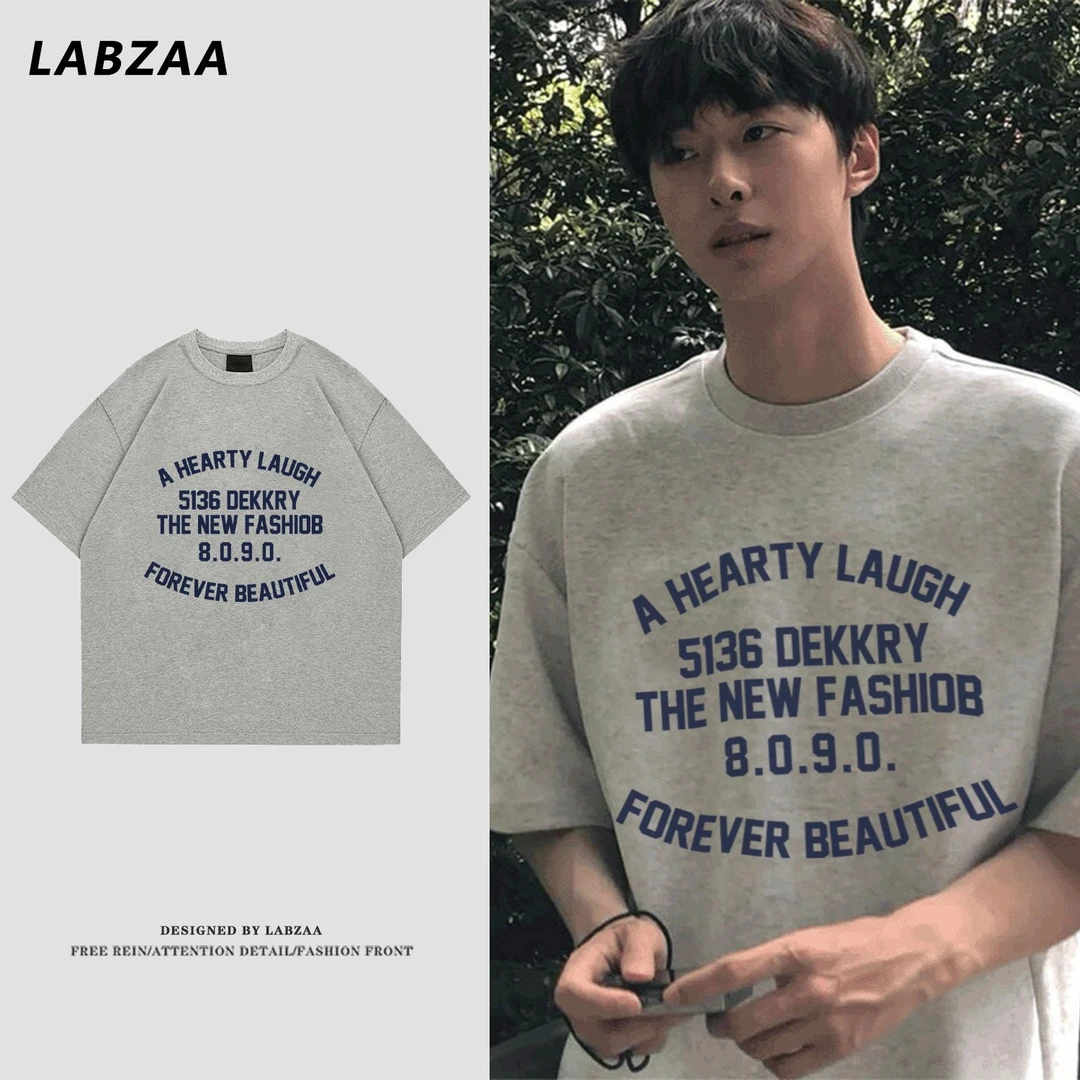 100%纯棉创意扇形字母印花短袖男女短袖t恤夏季宽松休闲情侣上衣