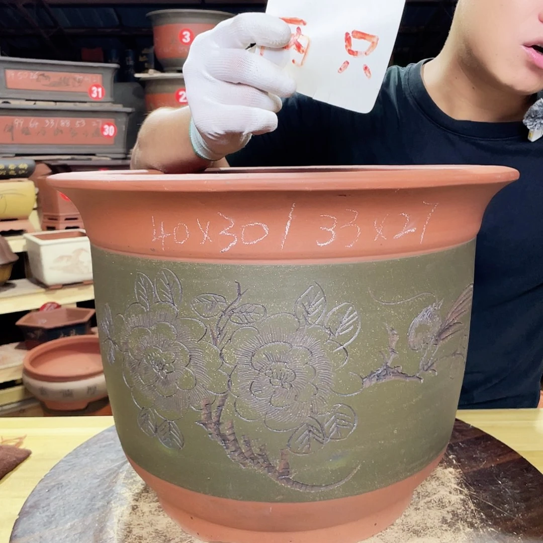 紫砂花盆发财致富