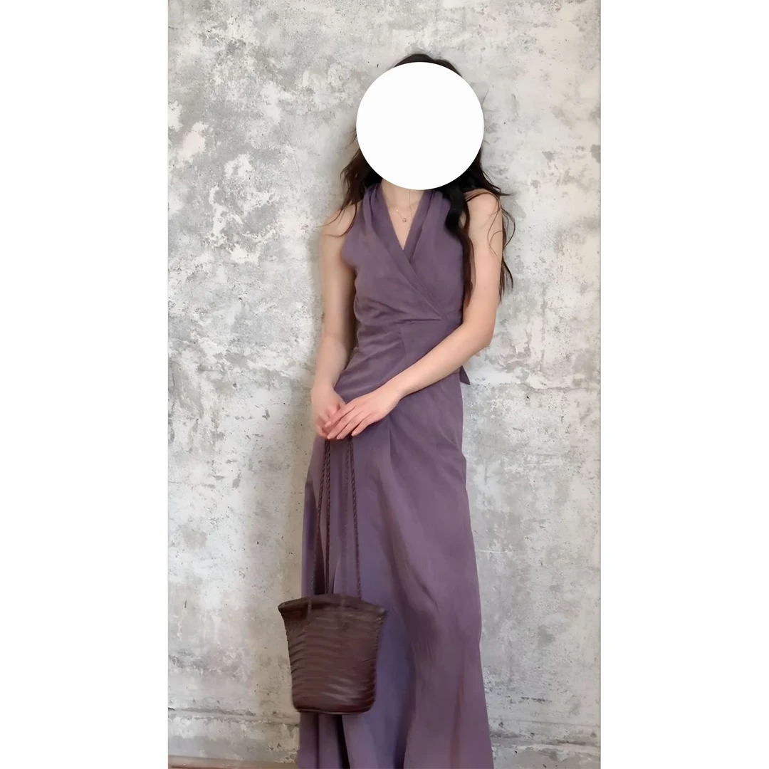 法式高级感无袖连衣裙女气质御姐风收腰v领长裙半身裙孕妇