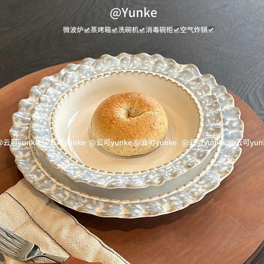 陶瓷釉下彩烟蓝10.75英寸牛排盘