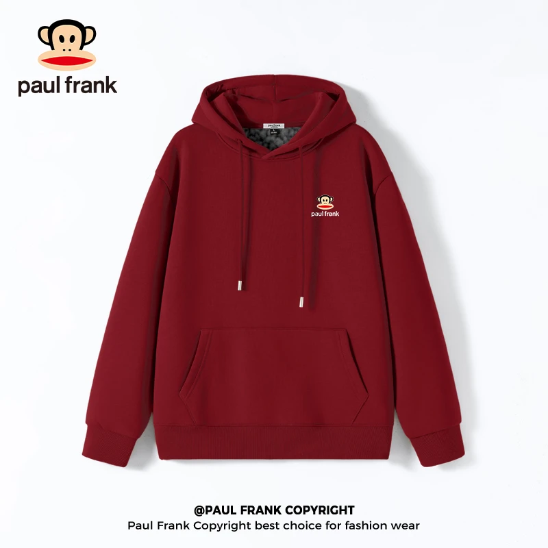 PaulFrank/大嘴猴连帽卫衣男士潮流红色本命年外套冬季加绒上衣Z