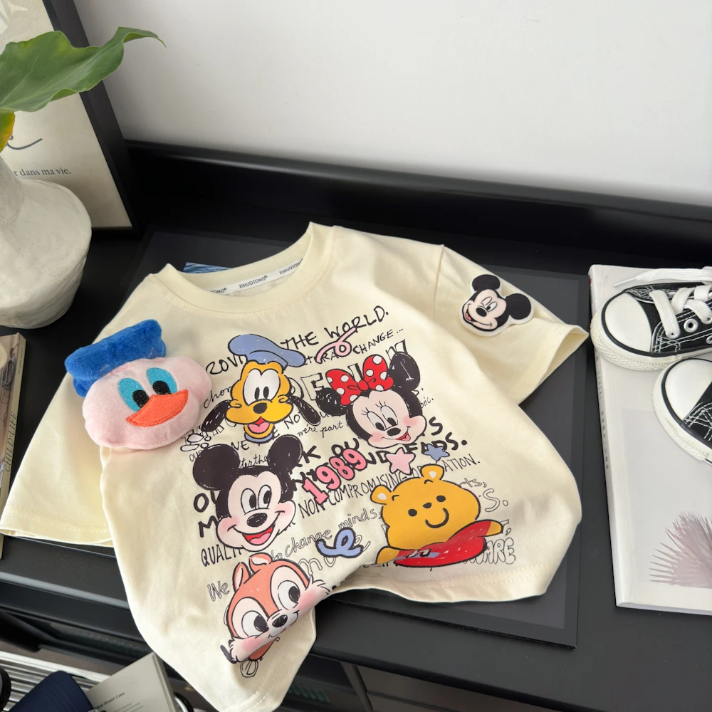 （亲子装）2025新款纯棉儿童时尚印花立体玩偶百搭休闲短袖卡通T恤
