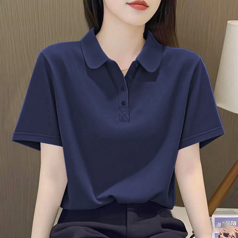 2025年新款洋气减龄体恤翻领显瘦上衣女装时尚纯棉Polo领休闲短袖