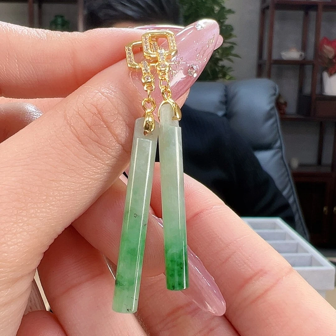 翡翠耳饰银S925镶嵌耳环64